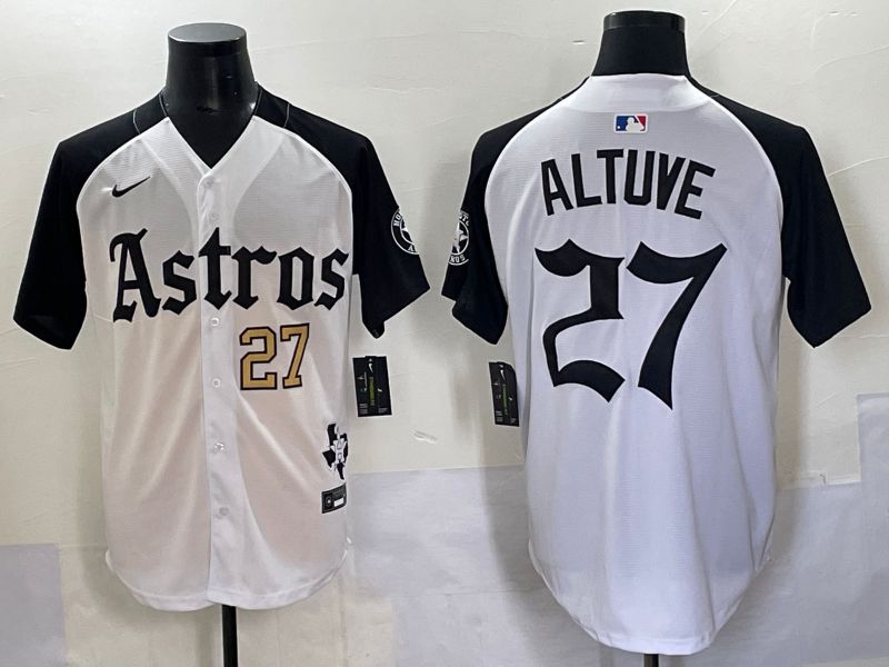 Men 2025 Houston Astros #27 Altuve White Black Five generations Joint Name Nike MLB Jersey style 4